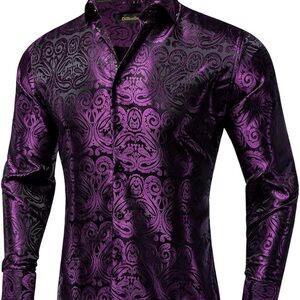 BNWT DiBanGu Luxury Purple Paisley Jacquard Dress Shirt 3XL